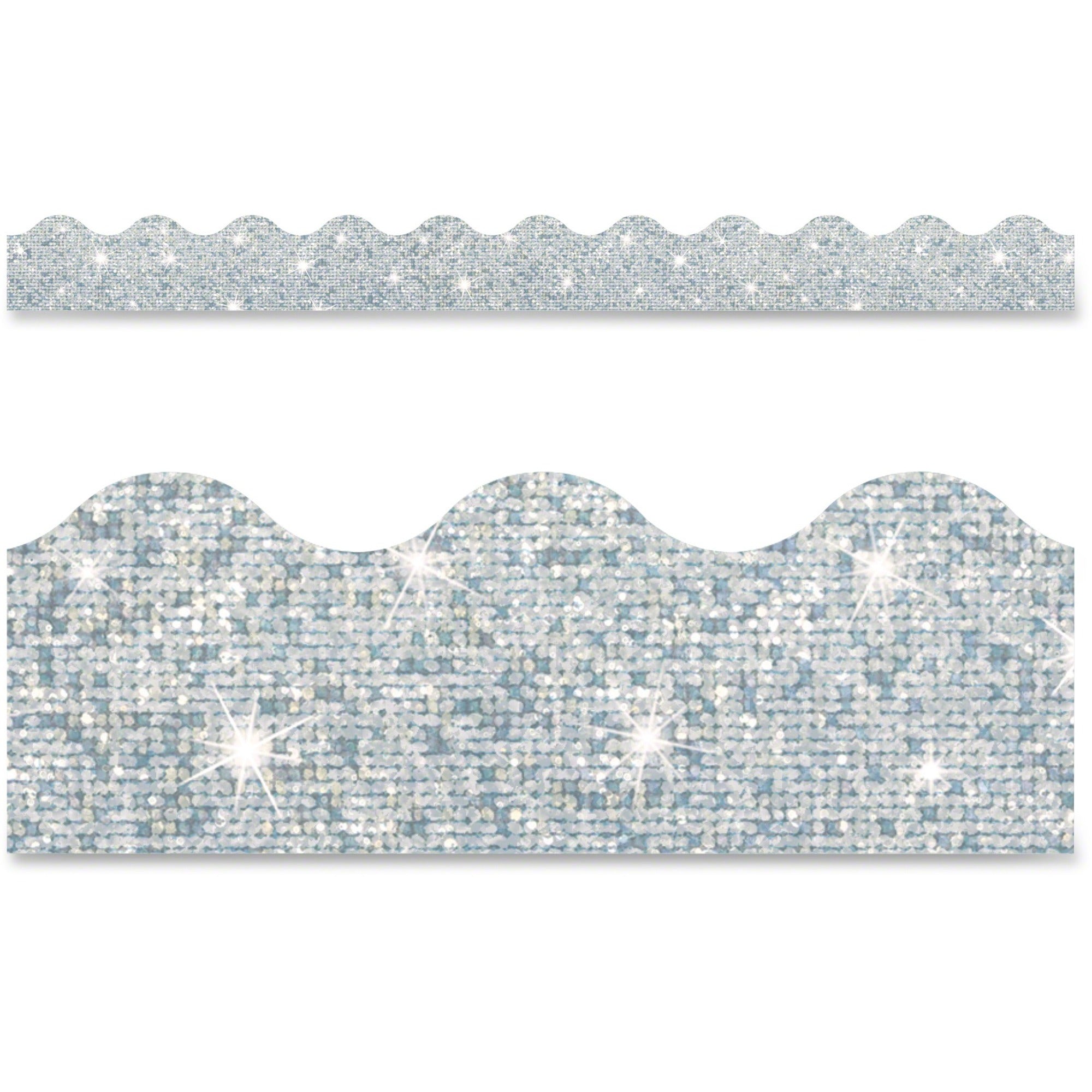 Trend Sparkle Board Trimmers - Rectangle Topped With Waves Shape - Pin-up - 0.10" Height x 2.25" Width x 390" Length - Silver - Paper - 1 / Each - 