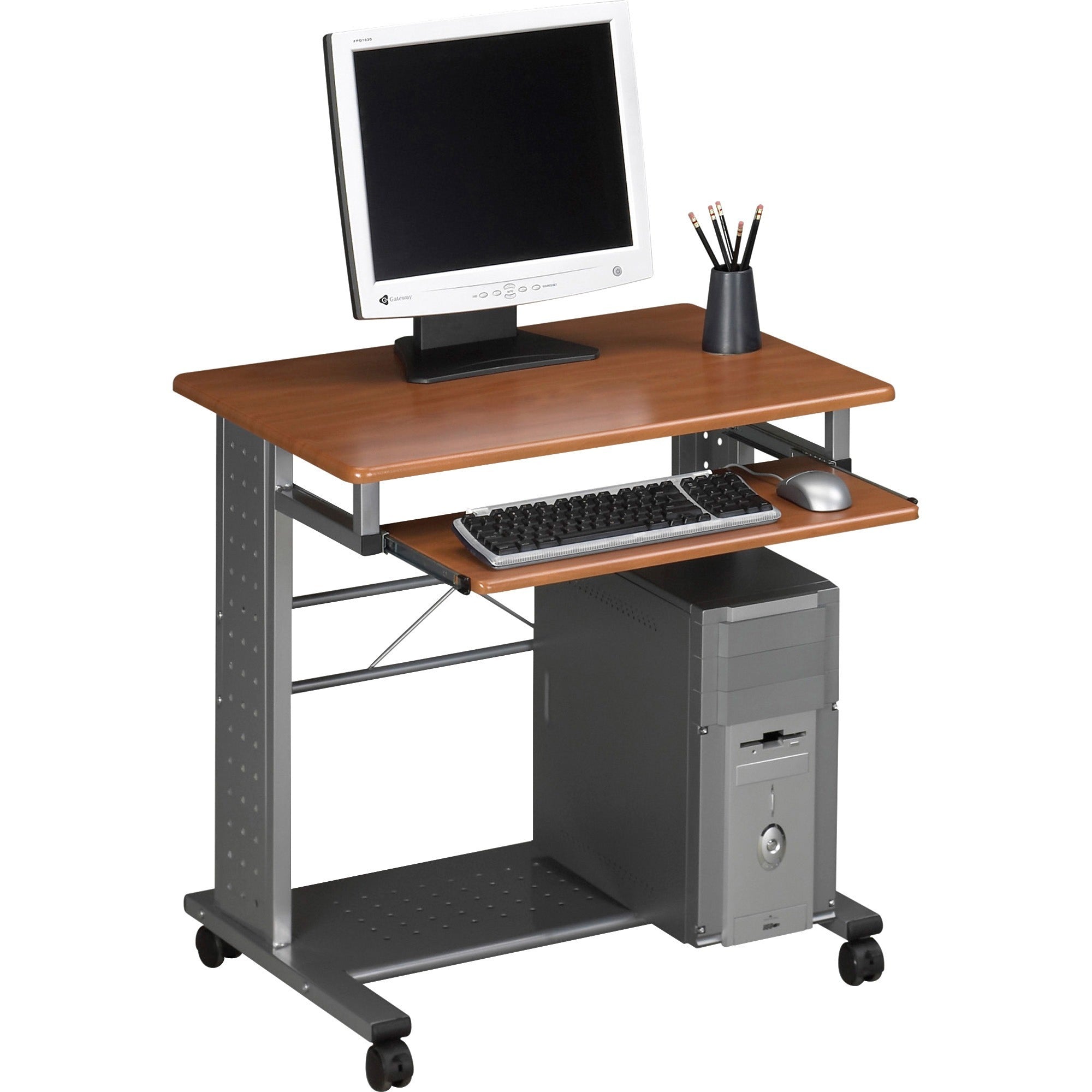 Empire Mobile PC Cart, 29.75" x 23.5" x 29.75", Medium Cherry/Silver