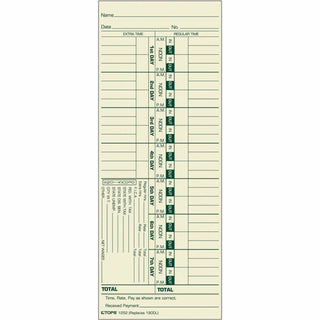 Time Clock Cards, Replacement for 1900L, One Side, 3.5 x 9, 500/Box