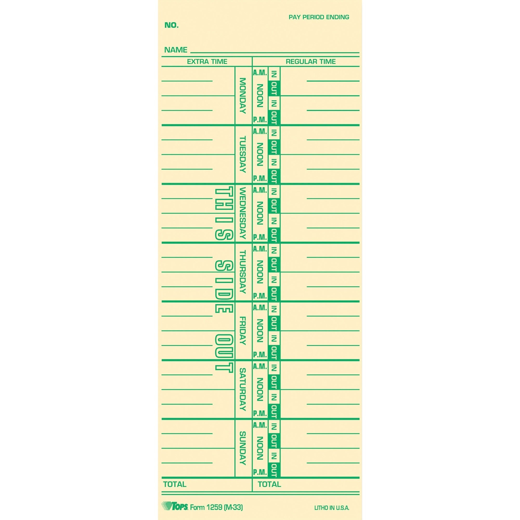 Time Clock Cards, Replacement for 10-800292/M-33, One Side, 3.5 x 9, 100/Pack