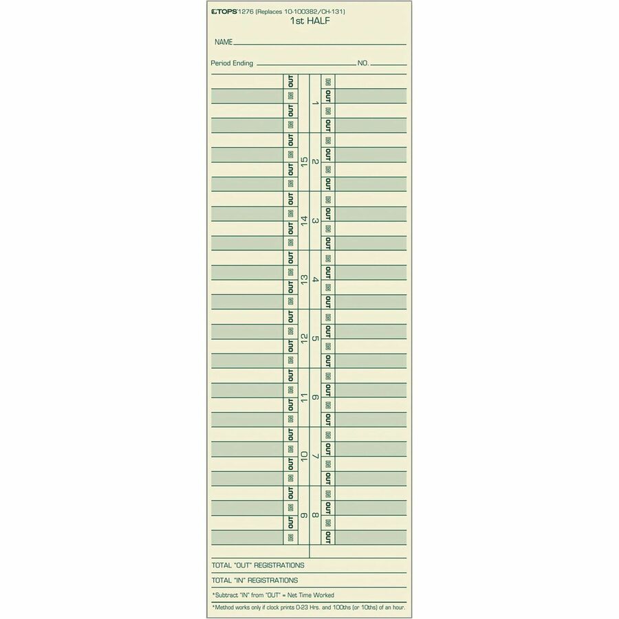 Time Clock Cards, Replacement for 10-100382/1950-9631, Two Sides, 3.5 x 10.5, 500/Box
