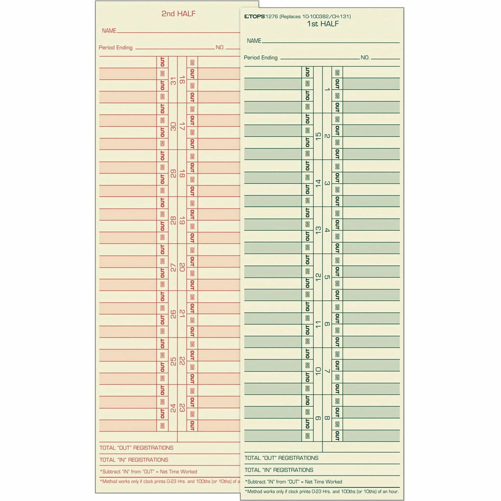 Time Clock Cards, Replacement for 10-100382/1950-9631, Two Sides, 3.5 x 10.5, 500/Box