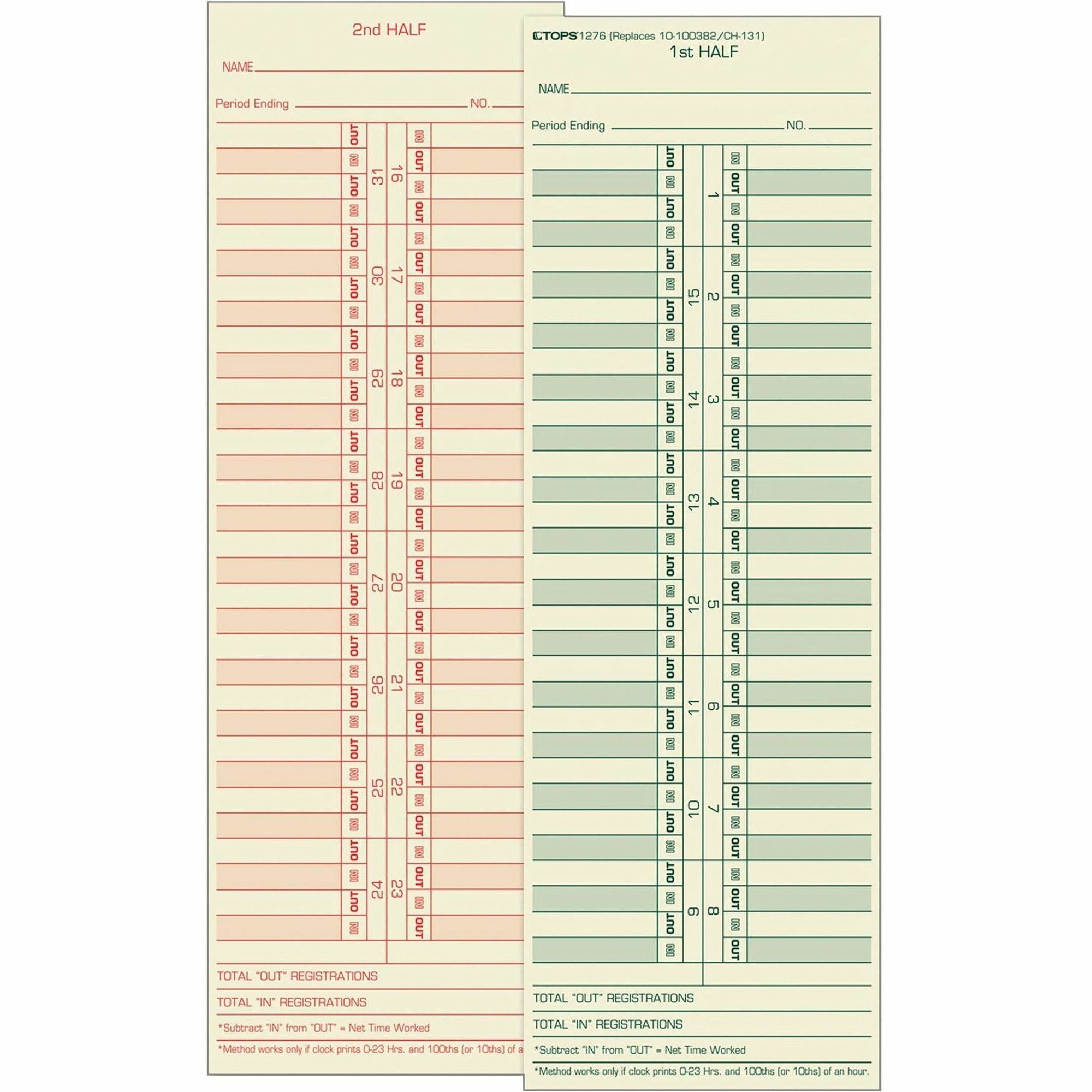 Time Clock Cards, Replacement for 10-100382/1950-9631, Two Sides, 3.5 x 10.5, 500/Box