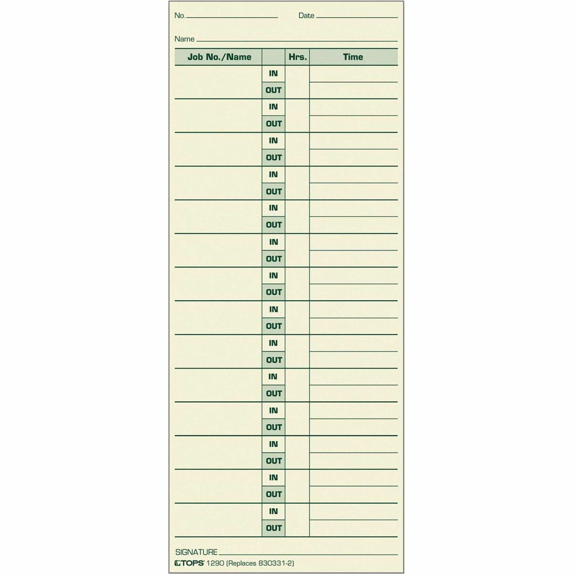 TOPS Job Cards Time Cards - 3.50" x 8.50" Sheet Size - Yellow - Manila Sheet(s) - Green Print Color - 500 / Box - 