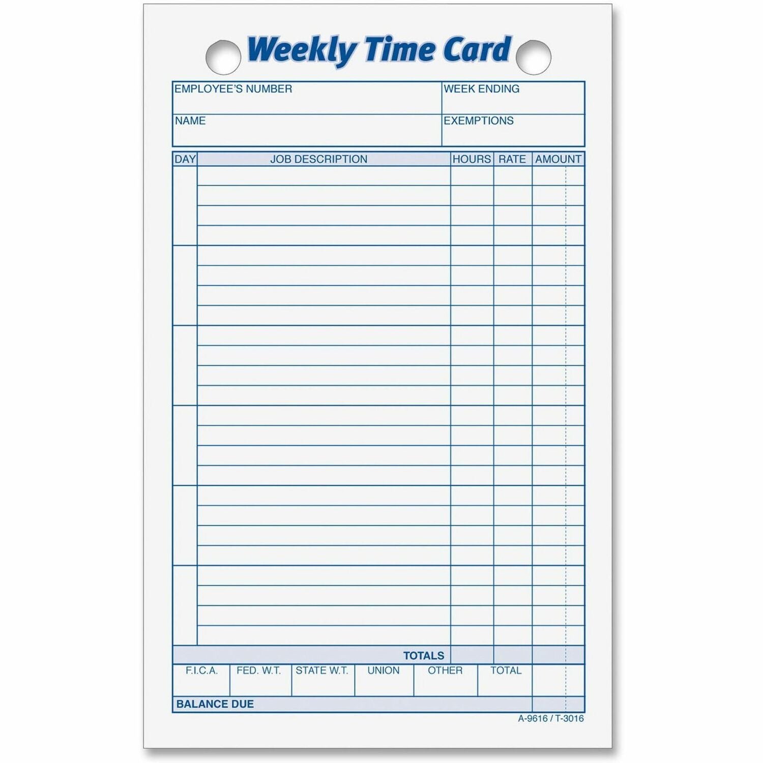 Weekly Employee Time Cards, One Side, 4.25 x 6.75, 100/Pack