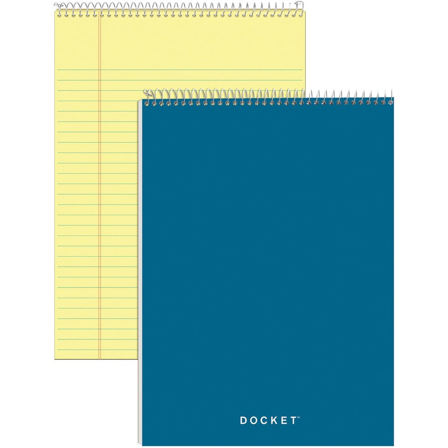 TOPS Docket Perforated Wirebound Legal Pads - Letter - 70 Sheets - Wire Bound - 0.34" Ruled - 16 lb Basis Weight - Letter - 8 1/2" x 11" - 11" x 8.5" - Canary Paper - Perforated, Hard Cover, Spiral Lock, Stiff-back - 3 / Pack - 