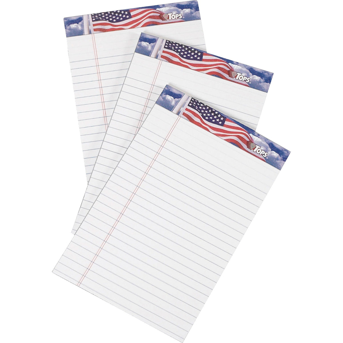 TOPS American Pride Binding Legal Writing Tablet - Jr.Legal - 50 Sheets - Strip - 16 lb Basis Weight - Jr.Legal - 5" x 8" - White Paper - Perforated, Bleed Resistant - 3 / Pack