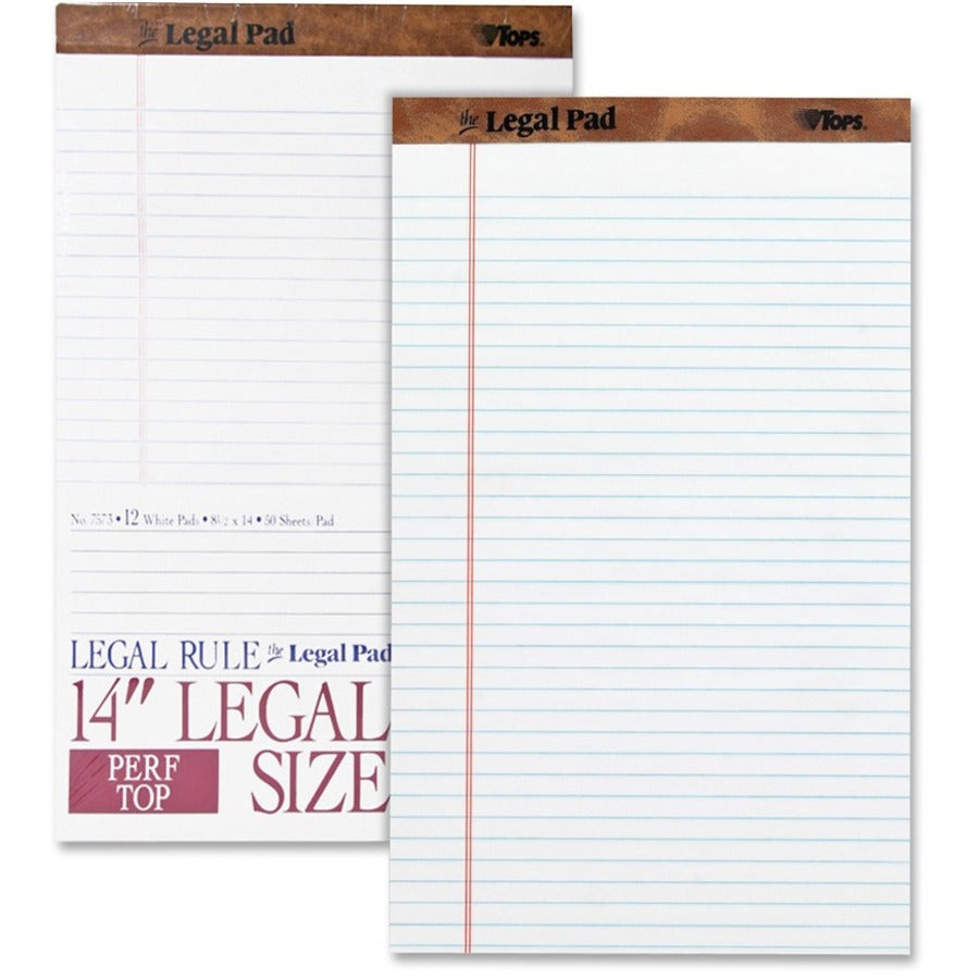 The Legal Pad" Ruled Perforated Pads, Wide/Legal Rule, 50 White 8.5 x 14 Sheets, Dozen