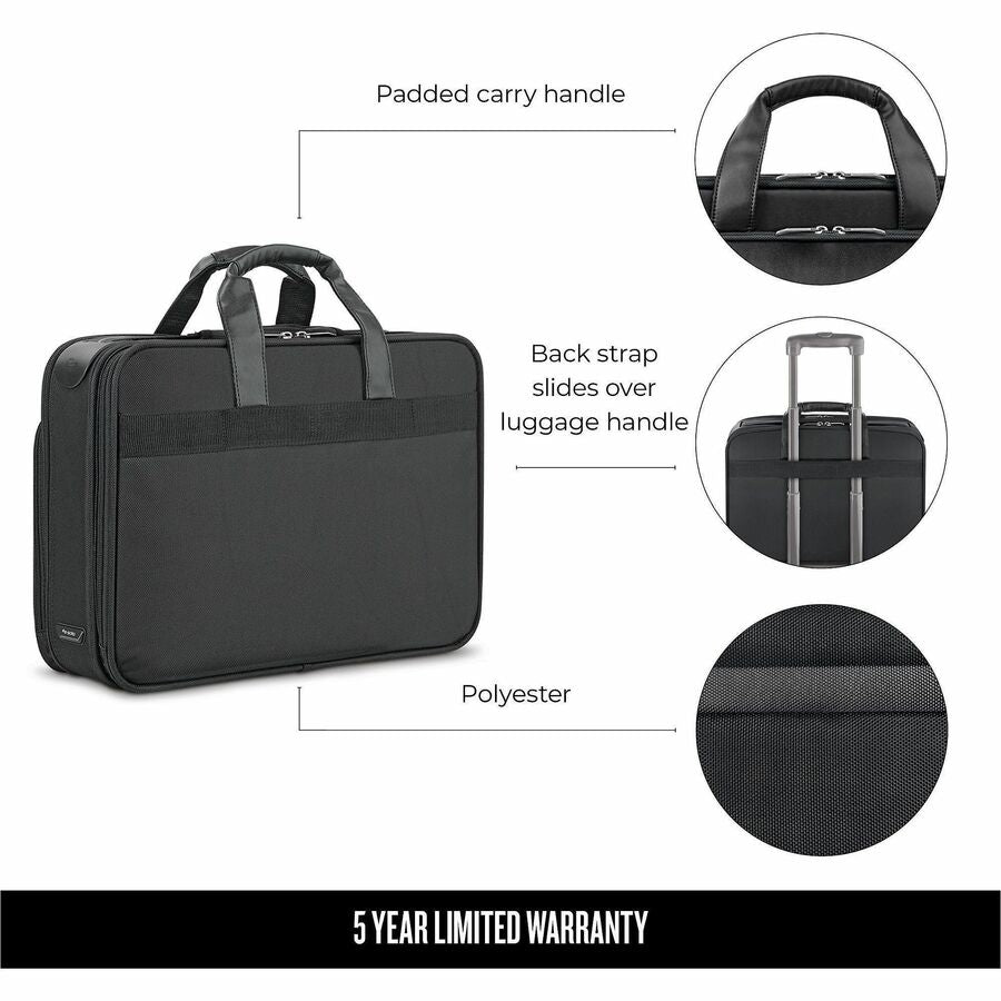 Classic Smart Strap Briefcase, Fits Devices Up to 16", Ballistic Polyester, 17.5 x 5.5 x 12, Black