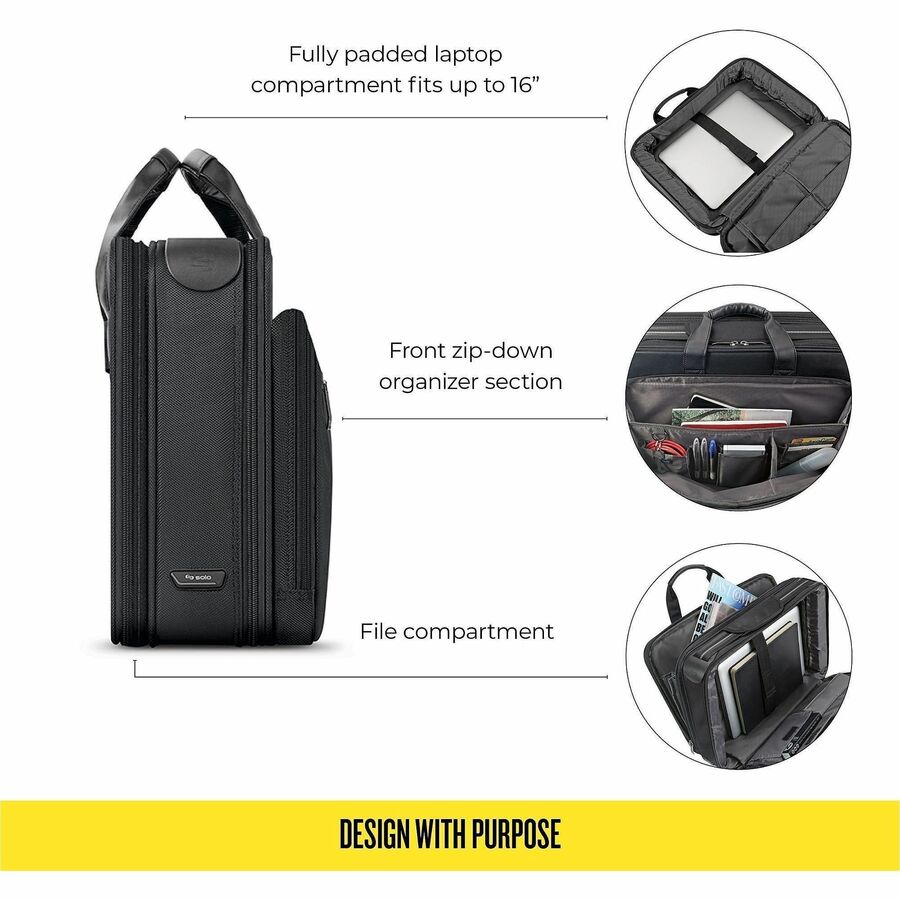 Classic Smart Strap Briefcase, Fits Devices Up to 16", Ballistic Polyester, 17.5 x 5.5 x 12, Black