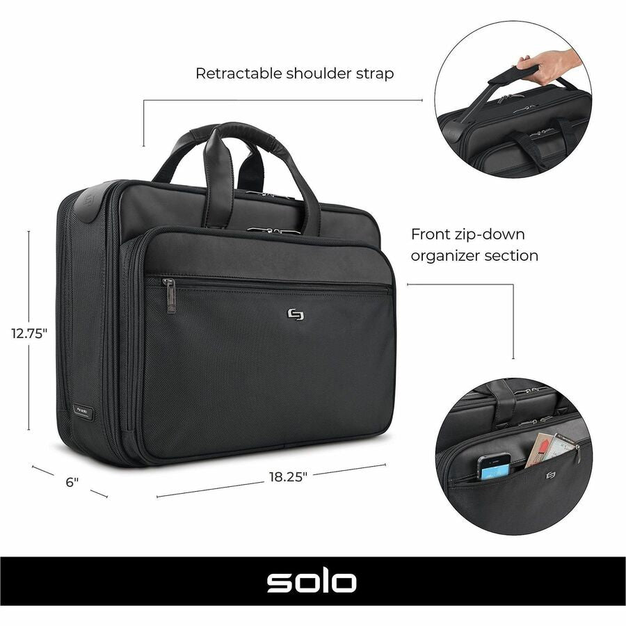 Classic Smart Strap Briefcase, Fits Devices Up to 16", Ballistic Polyester, 17.5 x 5.5 x 12, Black
