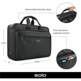Classic Smart Strap Briefcase, Fits Devices Up to 16", Ballistic Polyester, 17.5 x 5.5 x 12, Black