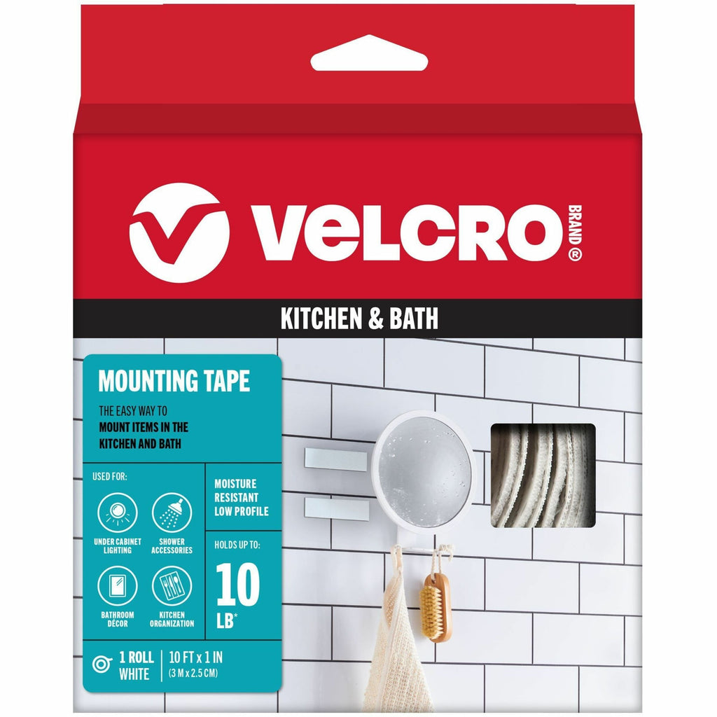VELCRO 91110 Heavy Duty Industrial Strength - Low Profile - 10 ft Length x 1" Width - Water Resistant - For Mounting - 1 / RollRoll - White