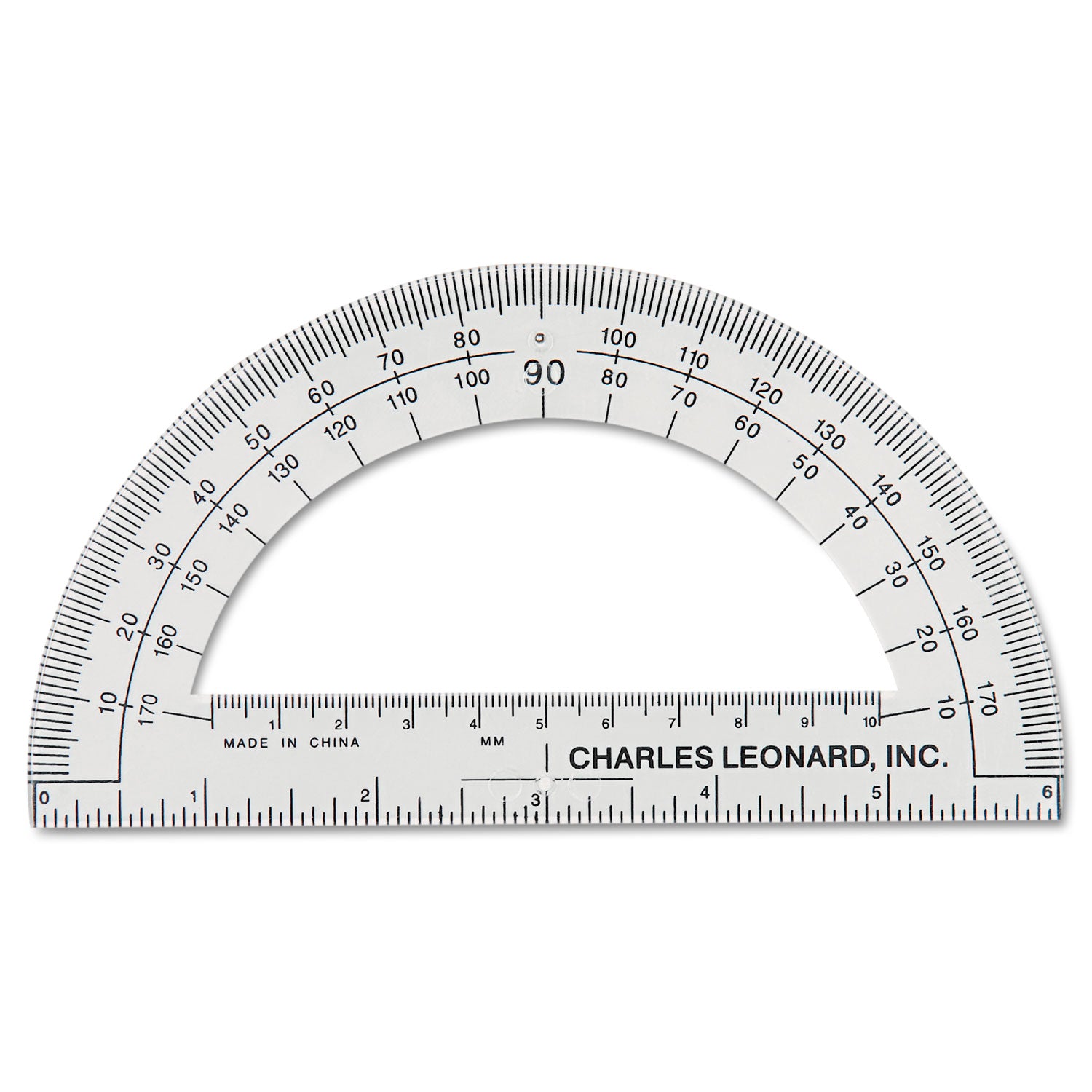 Open Center Protractor, Plastic, 6" Ruler Edge, Clear, Dozen - 