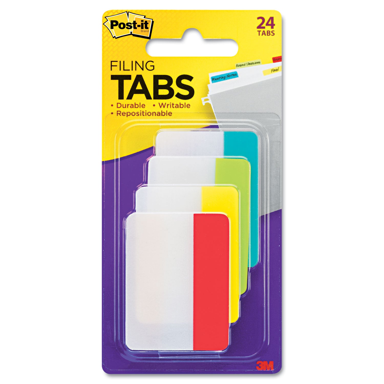 Solid Color Tabs, 1/5-Cut, Assorted Colors, 2" Wide, 24/Pack - 