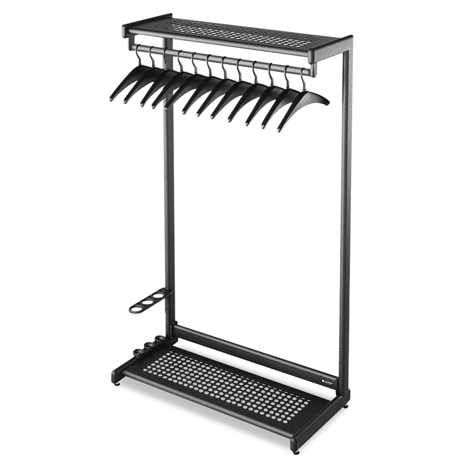 Single-Sided Rack with Two Shelves, 12 Hangers, Steel, 48w x 18.5d x 61.5h, Black - 