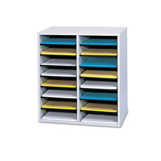 Wood/Laminate Literature/CD Sorter, 16 Compartments, 19.5 x 11.75 x 21, Gray Wood - 