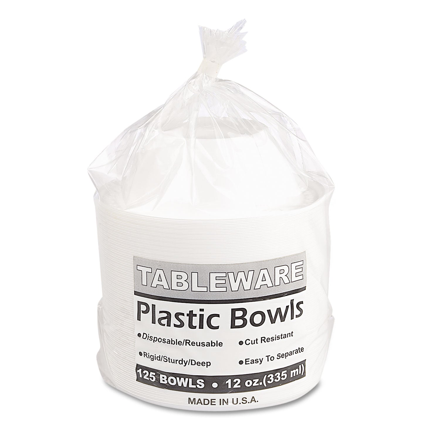 Plastic Dinnerware, Bowls, 12 oz, White, 125/Pack - 