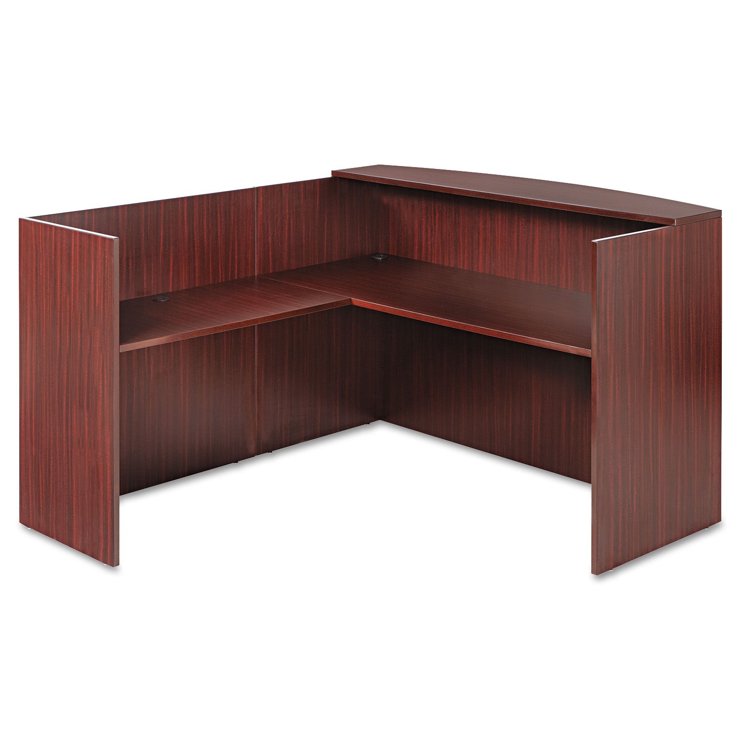 Alera Valencia Series Reception Desk with Transaction Counter, 71" x 35.5" x 29.5" to 42.5", Mahogany - 