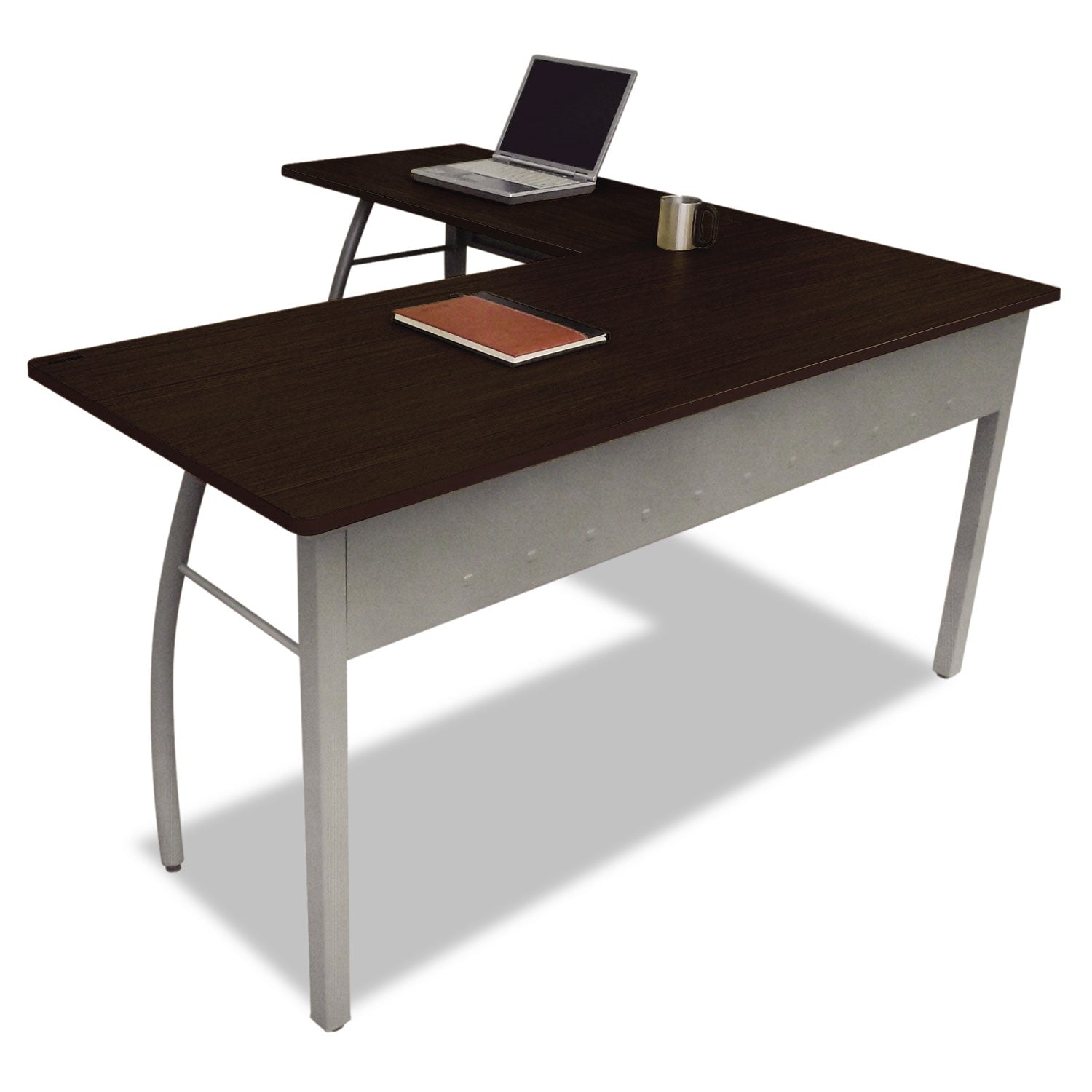 Trento Line L-Shaped Desk, 59.13" x 59.13" x 29.5", Mocha/Gray - 