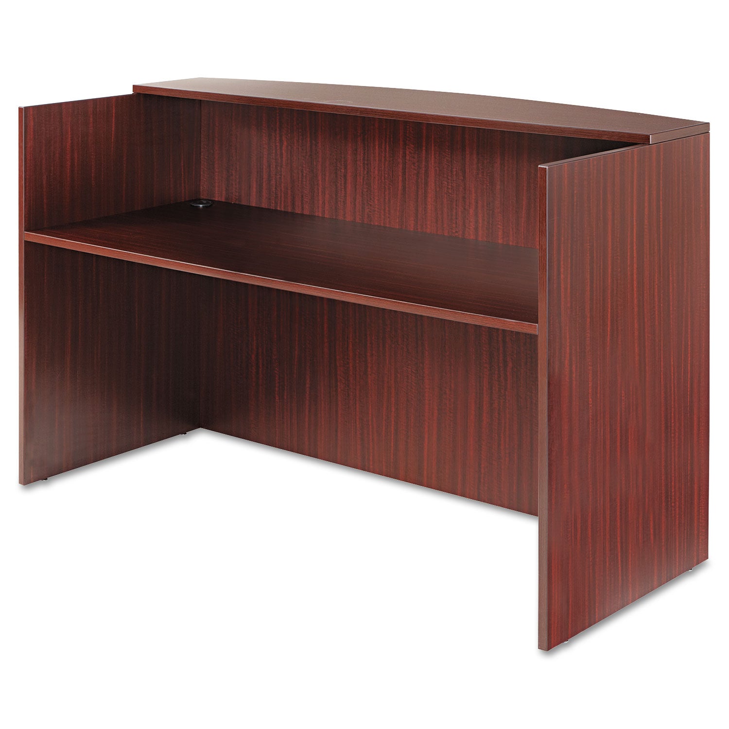 Alera Valencia Series Reception Desk with Transaction Counter, 71" x 35.5" x 29.5" to 42.5", Mahogany - 