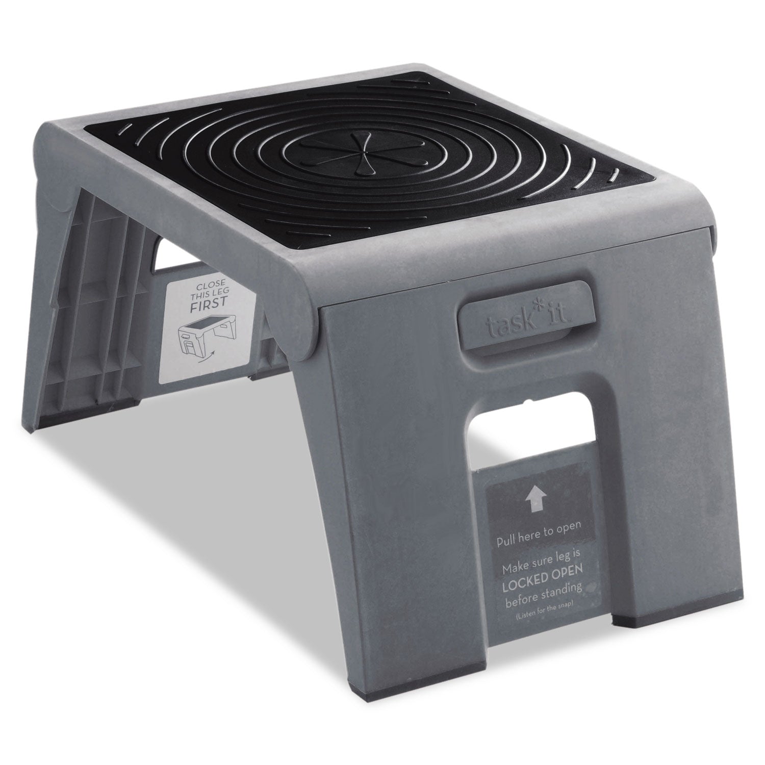 Folding Step Stool, 1-Step, 300 lb Capacity, 14 x 11.25 x 9.75, Slate - 
