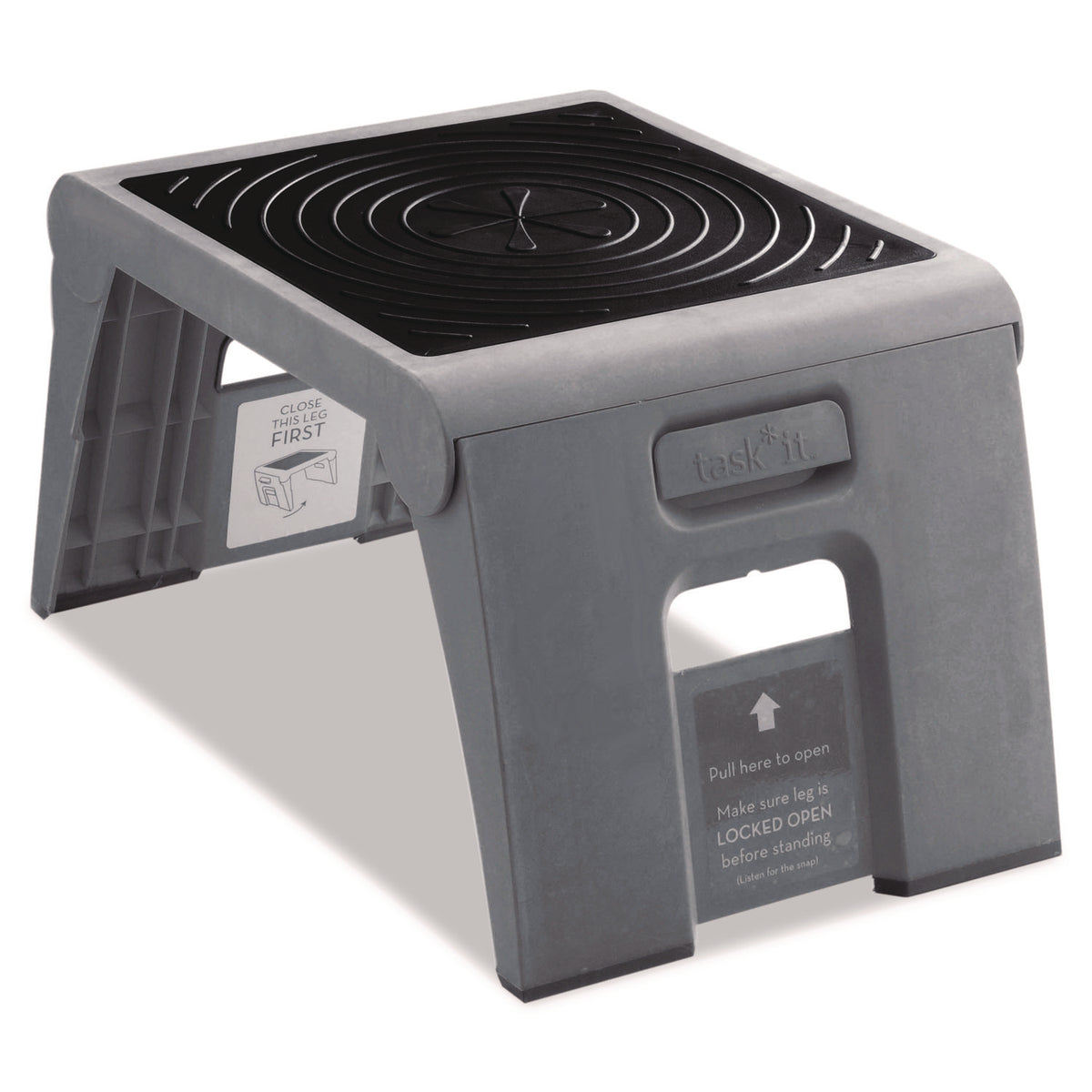 Folding Step Stool, 1-Step, 300 lb Capacity, 14 x 11.25 x 9.75, Slate