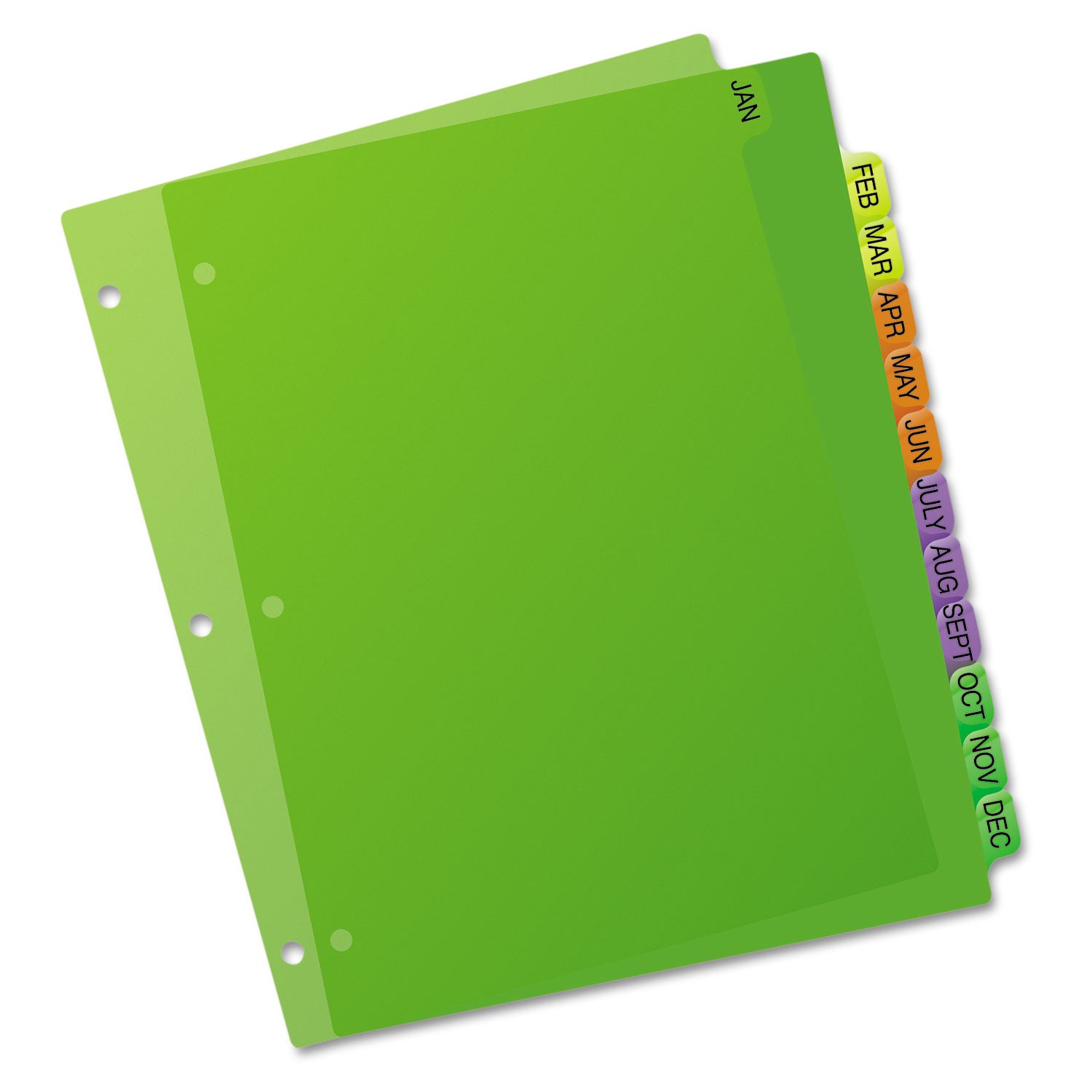 Durable Preprinted Plastic Tab Dividers, 12-Tab, Jan. to Dec., 11 x 8.5, Assorted, 1 Set - 