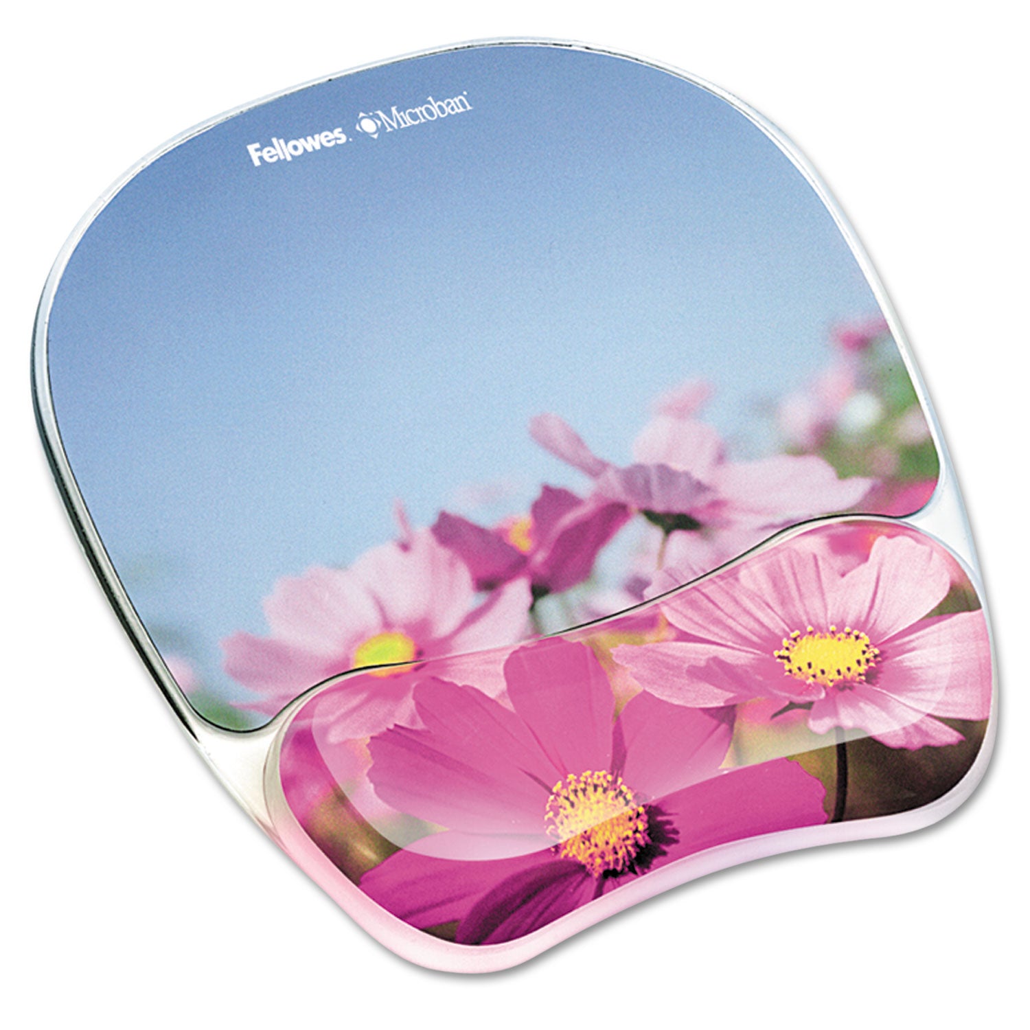Photo Gel Mouse Pad with Wrist Rest with Microban Protection, 9.25 x 7.87, Pink Flowers Design - 