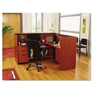 Alera Valencia Series Reception Desk with Transaction Counter, 71" x 35.5" x 29.5" to 42.5", Medium Cherry - 