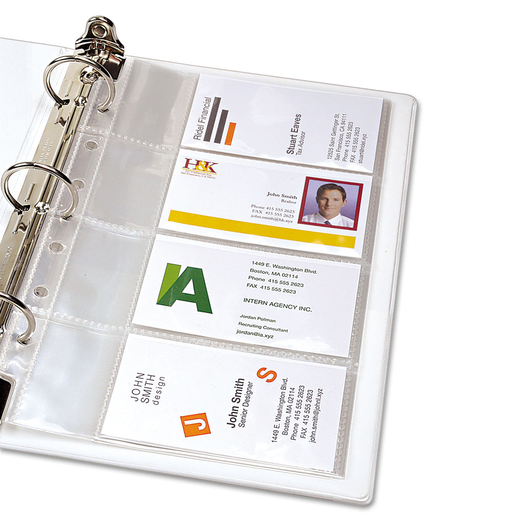 Business Card Binder Pages, For 2 x 3.5 Cards, Clear, 8 Cards/Sheet, 5 Pages/Pack