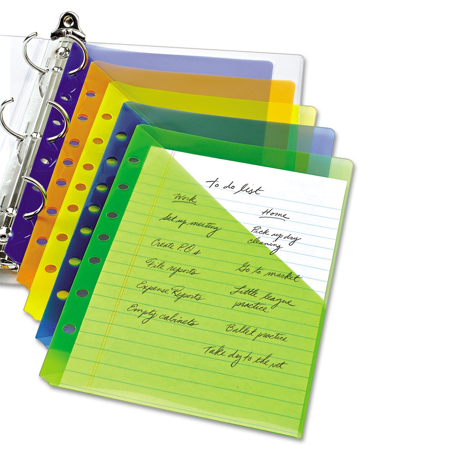 Small Binder Pockets, Standard, 7-Hole Punched, Assorted, 9.25 x 5.5, 5/Pack