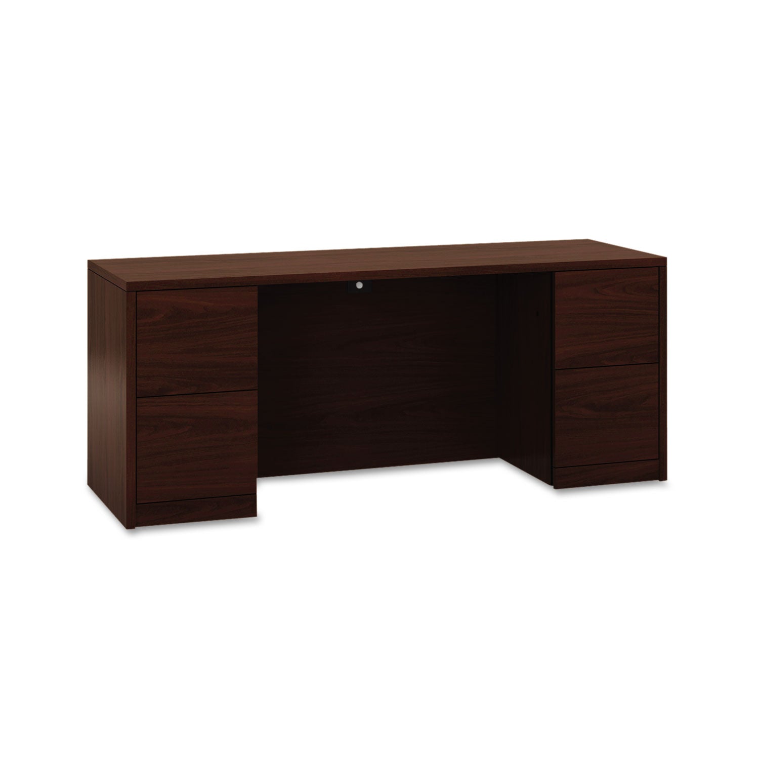 10500 Series Kneespace Credenza With Full-Height Pedestals, 72w x 24d x 29.5h, Mahogany - 