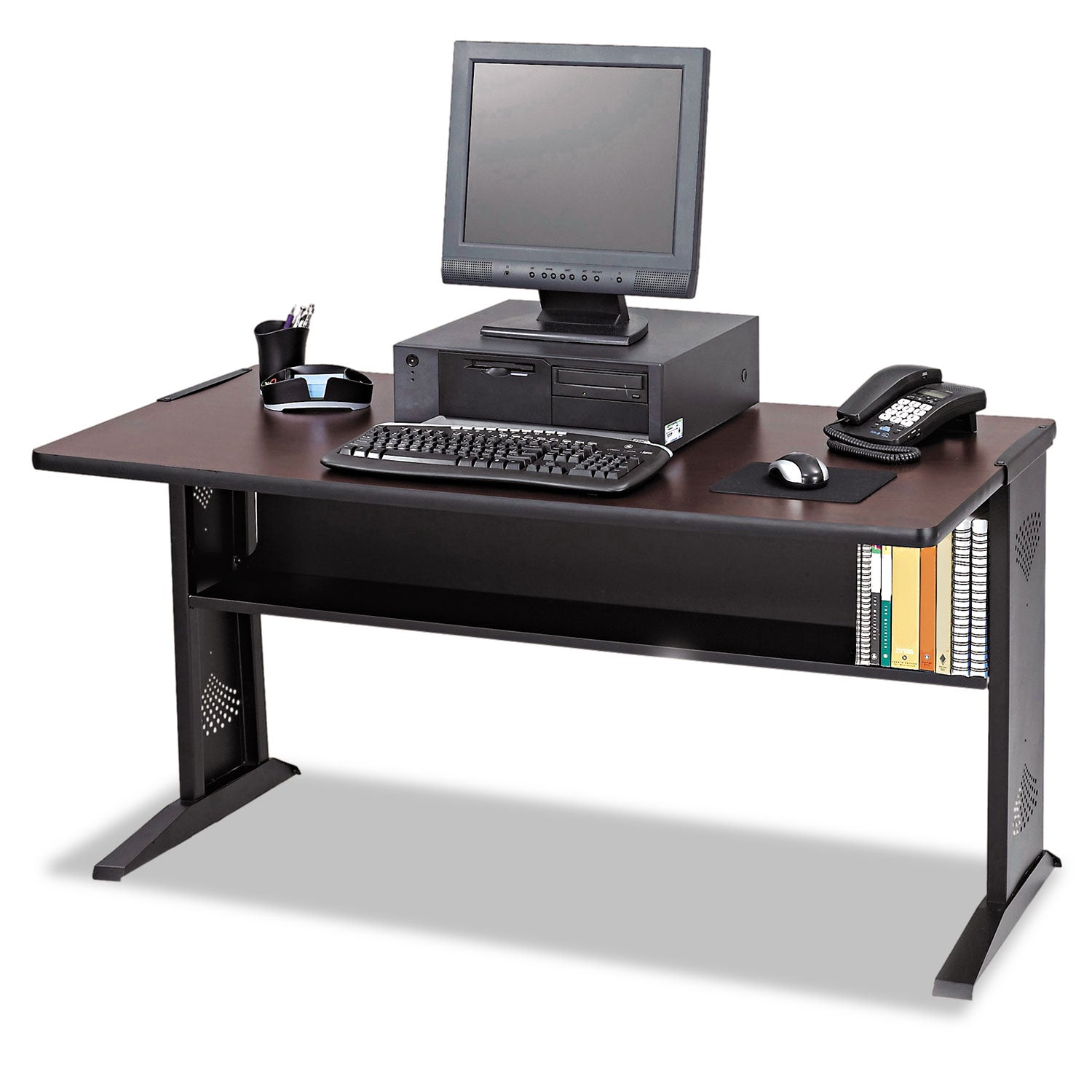 Computer Desk with Reversible Top, 47.5" x 28" x 30", Mahogany/Medium Oak/Black - 