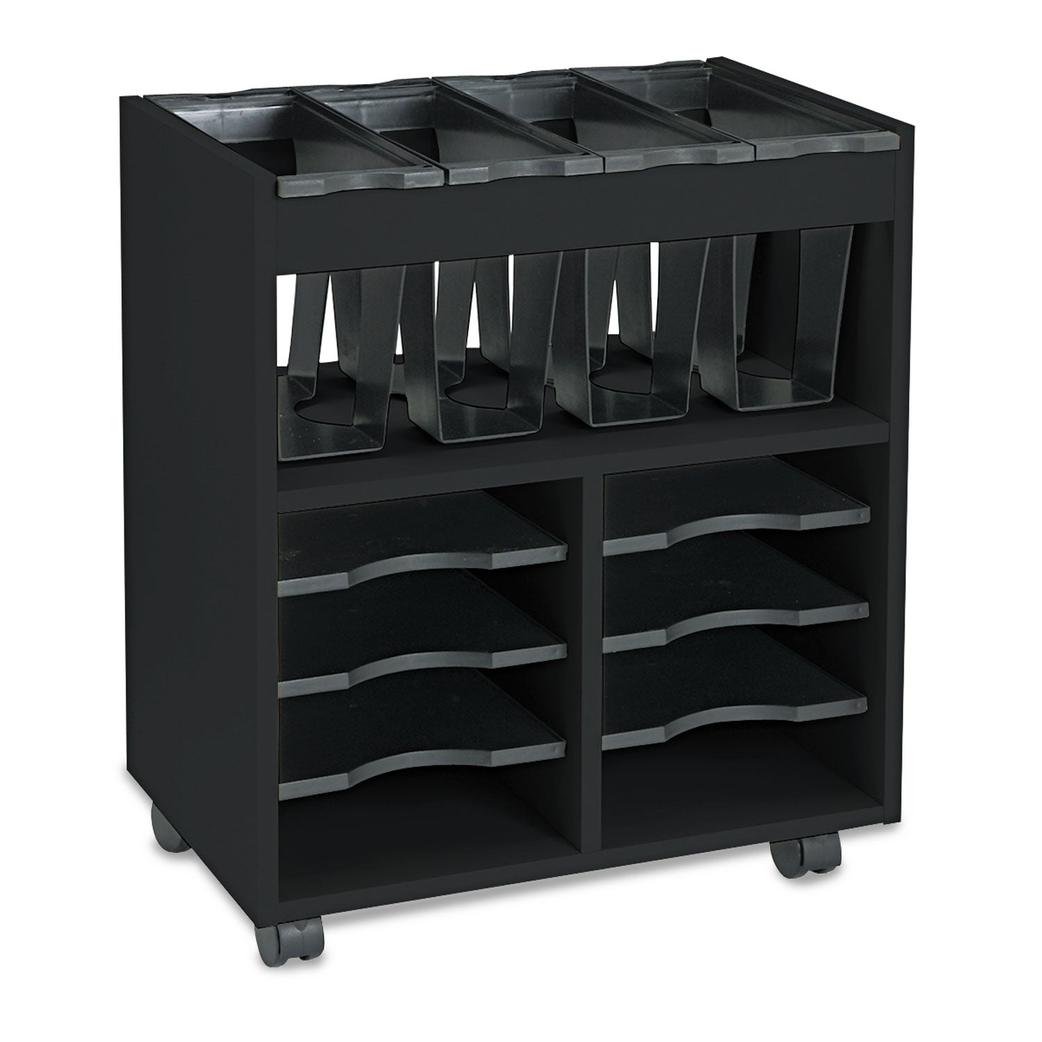 Go Cart Mobile File, Engineered Wood, 8 Shelves, 4 Bins, 14.5" x 21.5" x 26.25", Black - 