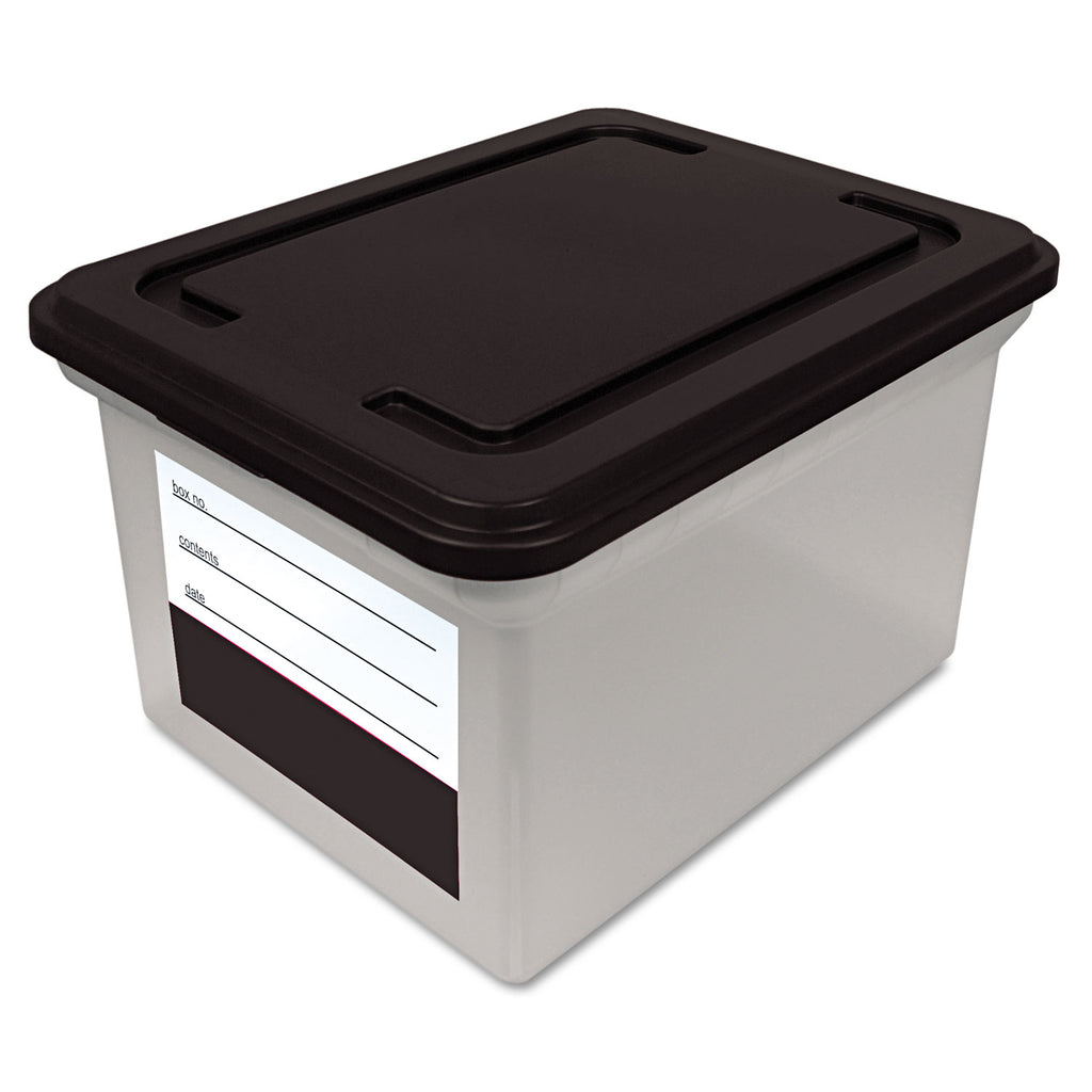 File Tote with Contents Label, Letter/Legal Files, 17.75" x 14" x 10.25", Clear/Black - 