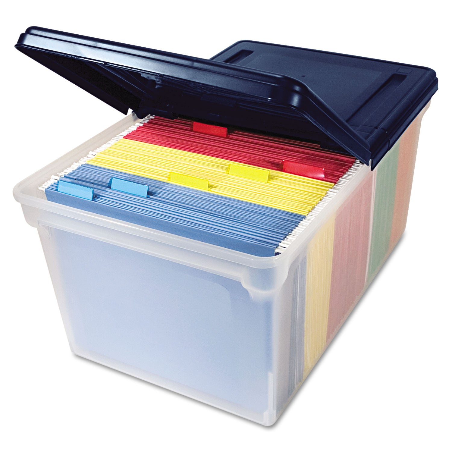 Extra-Capacity 28" File Tote, Letter Files, 23.25" x 14.25" x 10.63", Clear/Navy - 