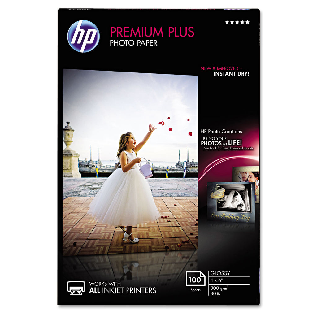 Premium Plus Photo Paper, 11.5 mil, 4 x 6, Glossy White, 100/Pack - 