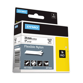 Rhino Flexible Nylon Industrial Label Tape, 1" x 11.5 ft, White/Black Print