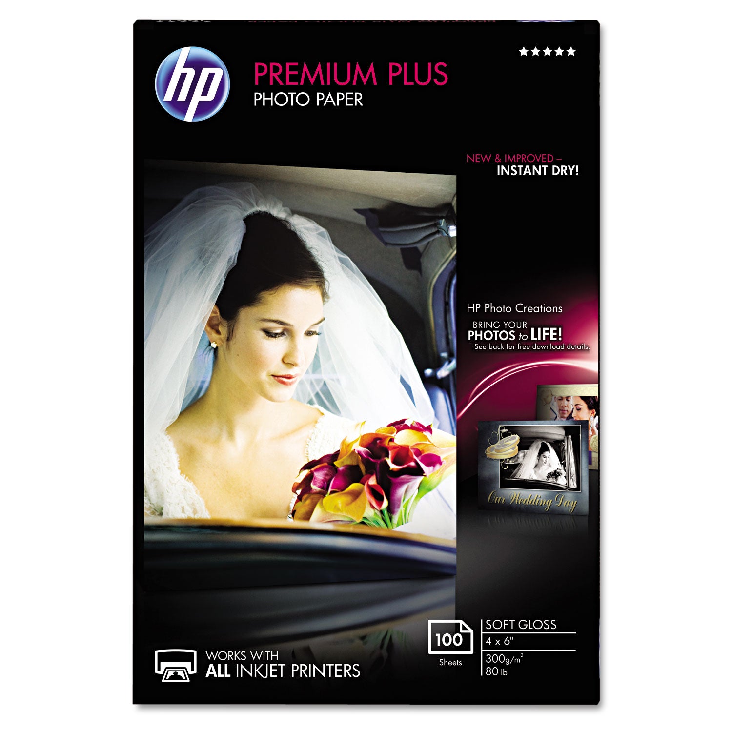 Premium Plus Photo Paper, 11.5 mil, 4 x 6, Soft-Gloss White, 100/Pack - 