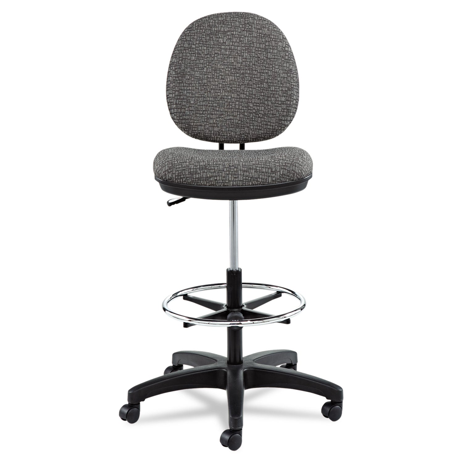Alera Interval Series Swivel Task Stool, Supports 275 lb, 23.93" to 34.53" Seat Height, Graphite Gray Seat/Back, Black Base - 