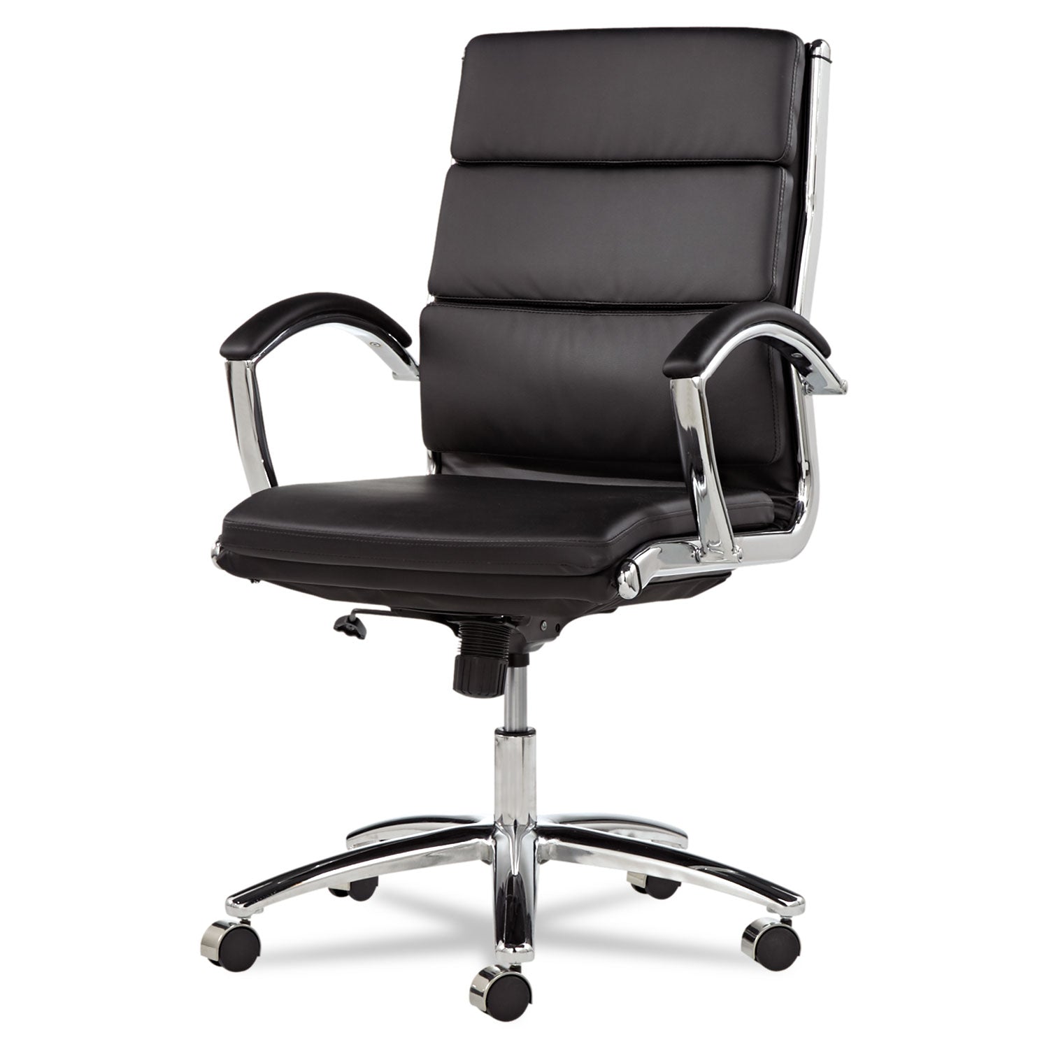 Alera Neratoli Mid-Back Slim Profile Chair, Faux Leather, Supports Up to 275 lb, Black Seat/Back, Chrome Base - 