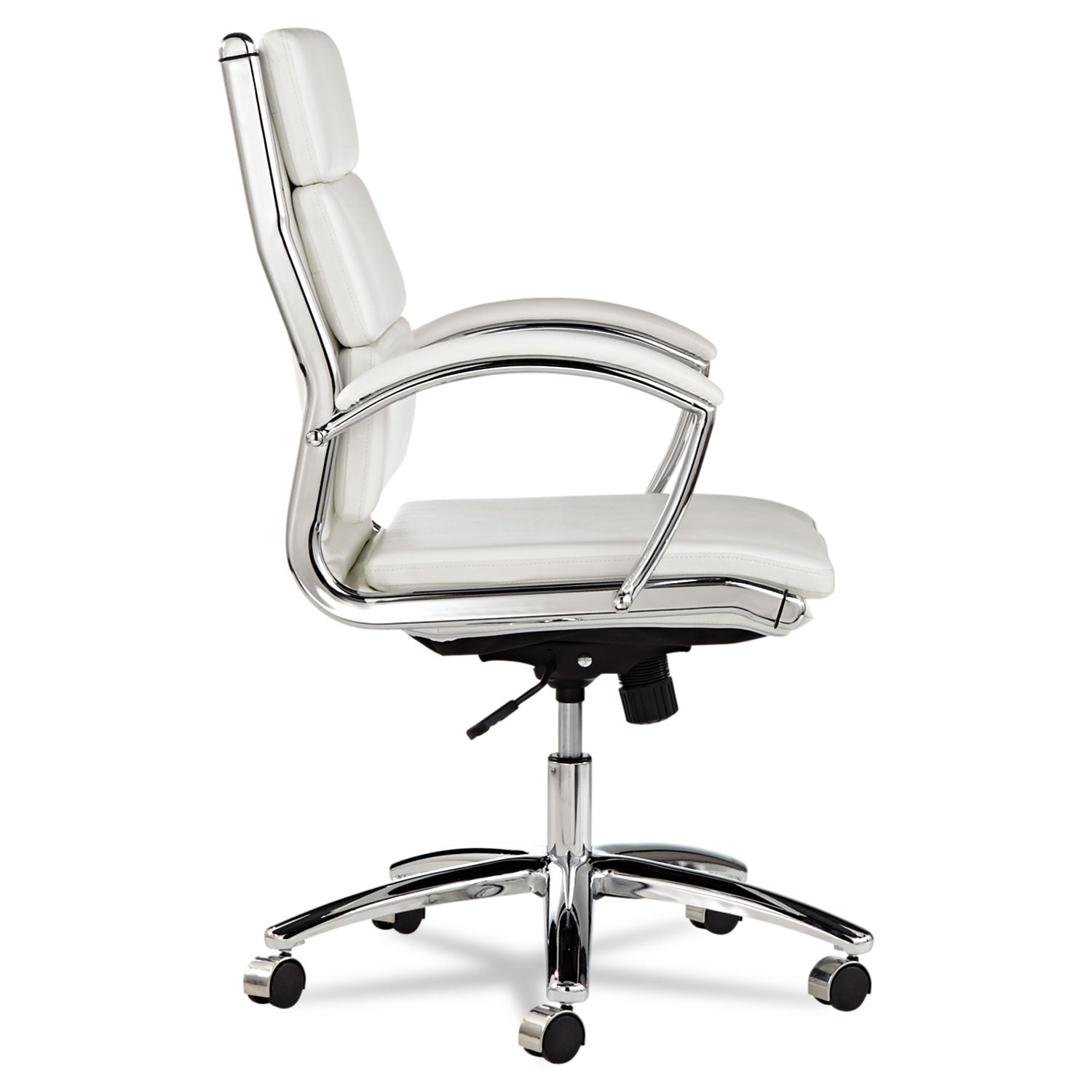 Alera Neratoli Mid-Back Slim Profile Chair, Faux Leather, Up to 275 lb, 18.3" to 21.85" Seat Height, White Seat/Back, Chrome - 