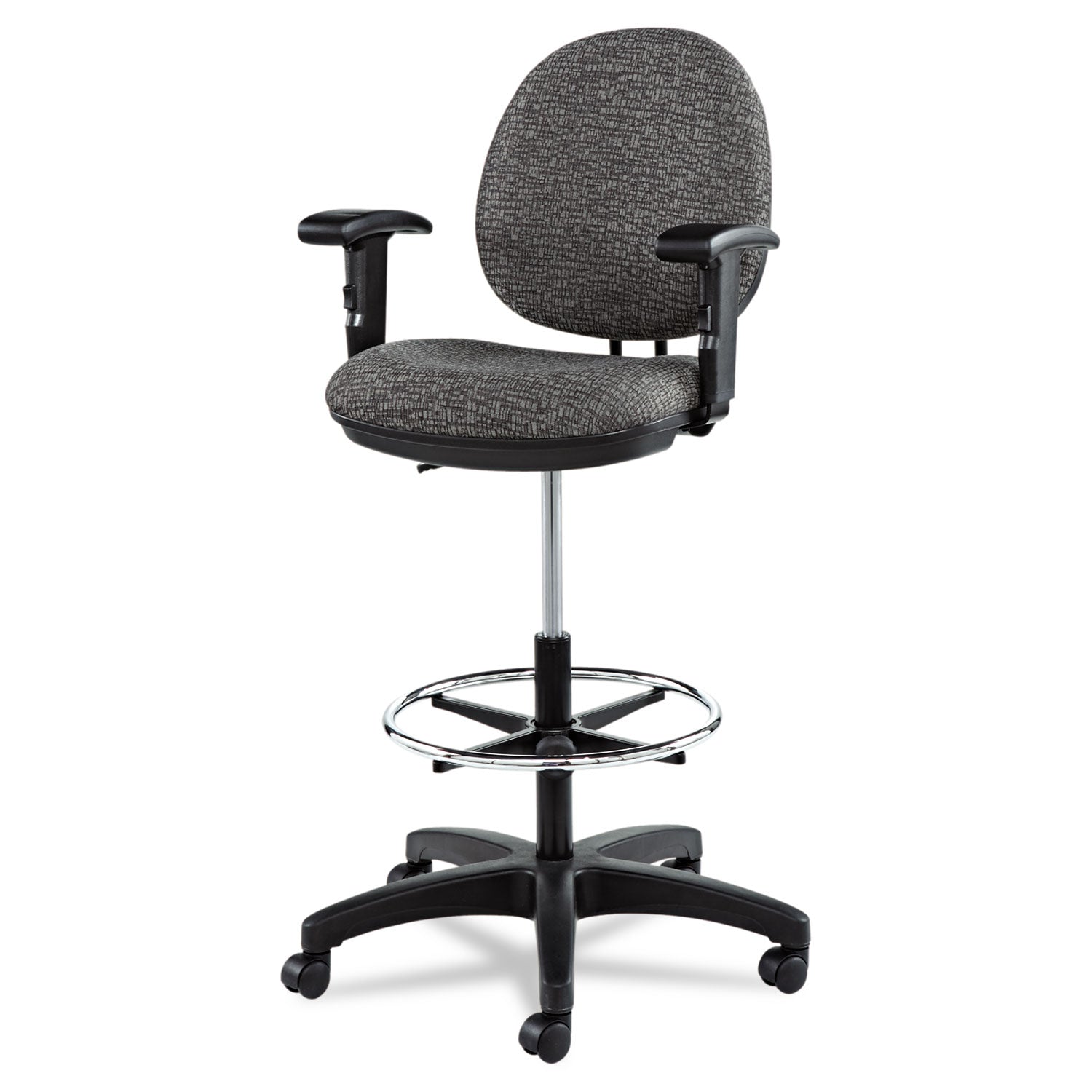 Alera Interval Series Swivel Task Stool, Supports 275 lb, 23.93" to 34.53" Seat Height, Graphite Gray Seat/Back, Black Base - 