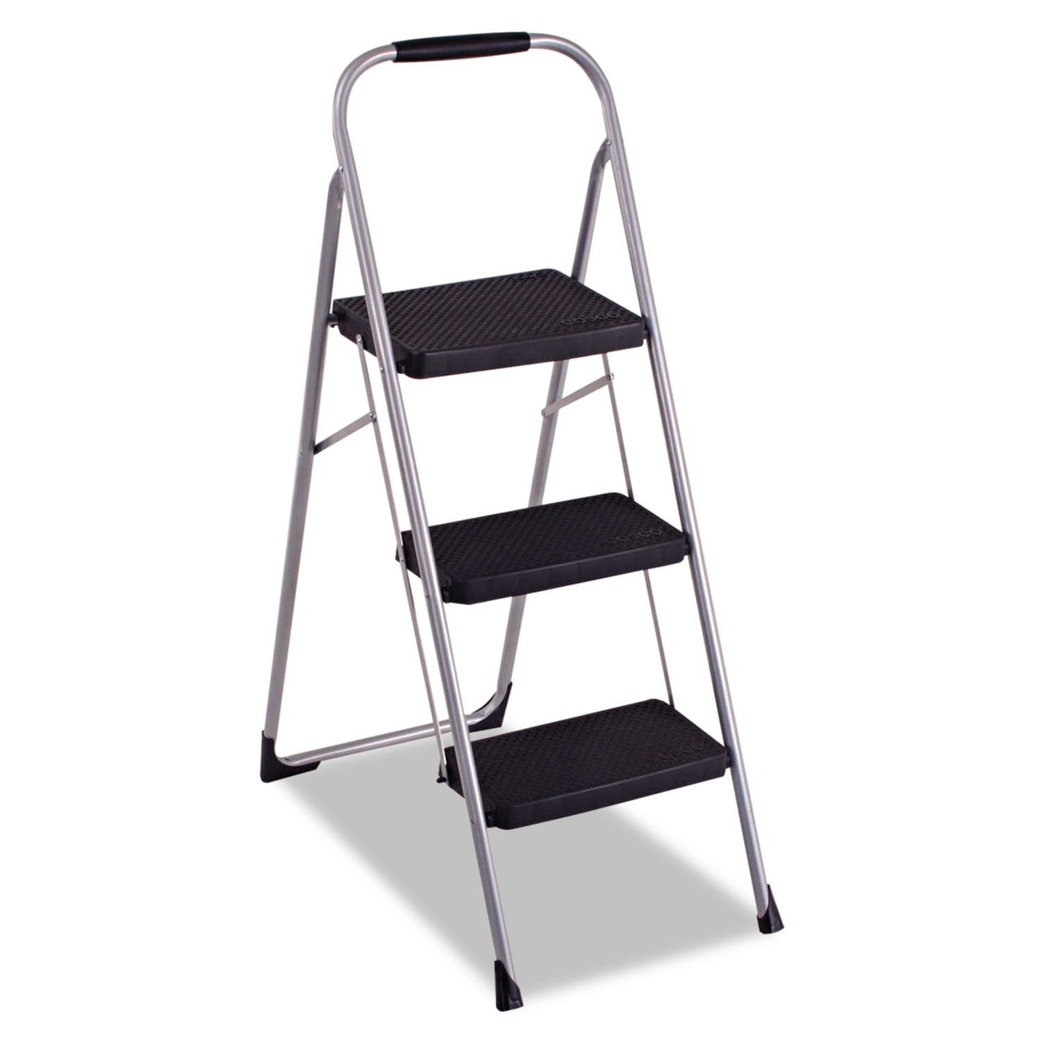 3-Step Big Step Folding Stool, 200 lb Capacity, 17.75 x 28 x 45.63, Light Gray - 