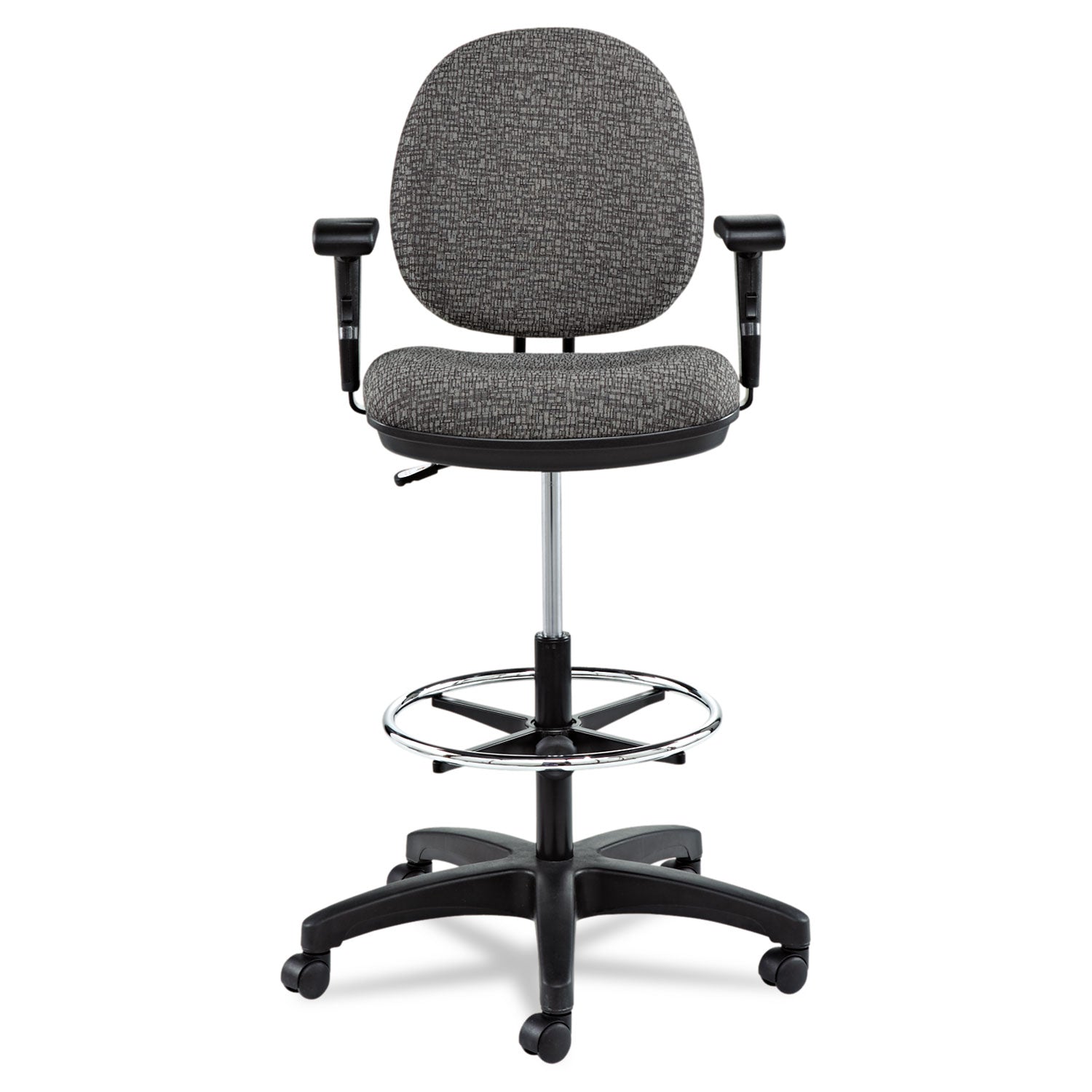 Alera Interval Series Swivel Task Stool, Supports 275 lb, 23.93" to 34.53" Seat Height, Graphite Gray Seat/Back, Black Base - 