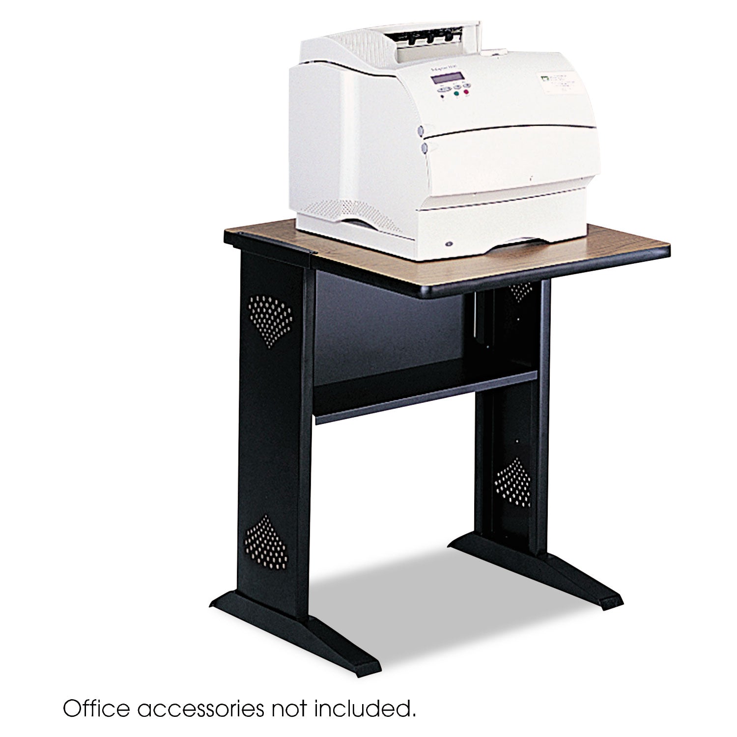 Fax/Printer Stand with Reversible Top, Metal, 1 Shelf, 23.5" x 28" x 30", Medium Oak/Black - 