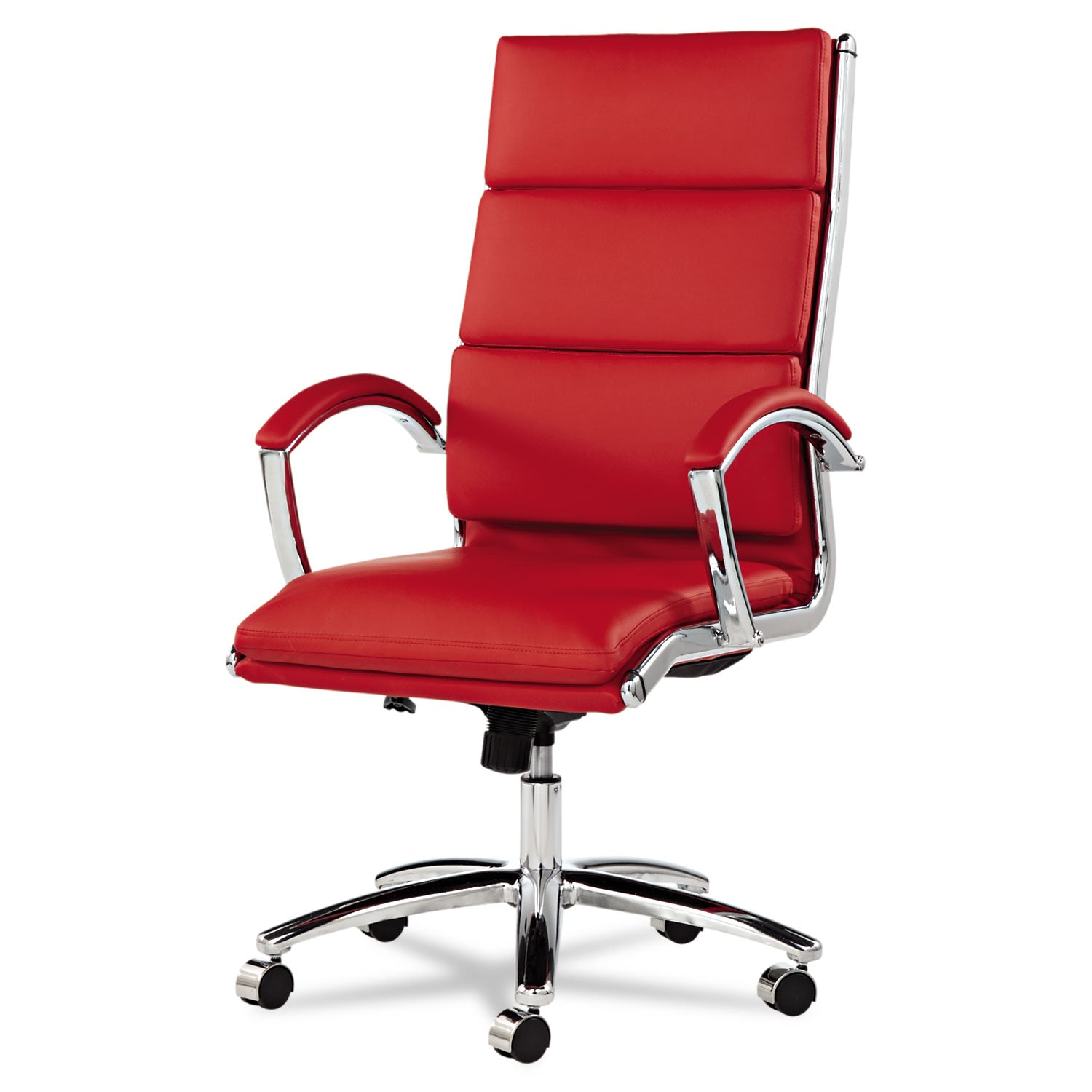 Alera Neratoli High-Back Slim Profile Chair, Faux Leather, Up to 275 lb, 17.32" to 21.25" Seat Height, Red Seat/Back, Chrome - 