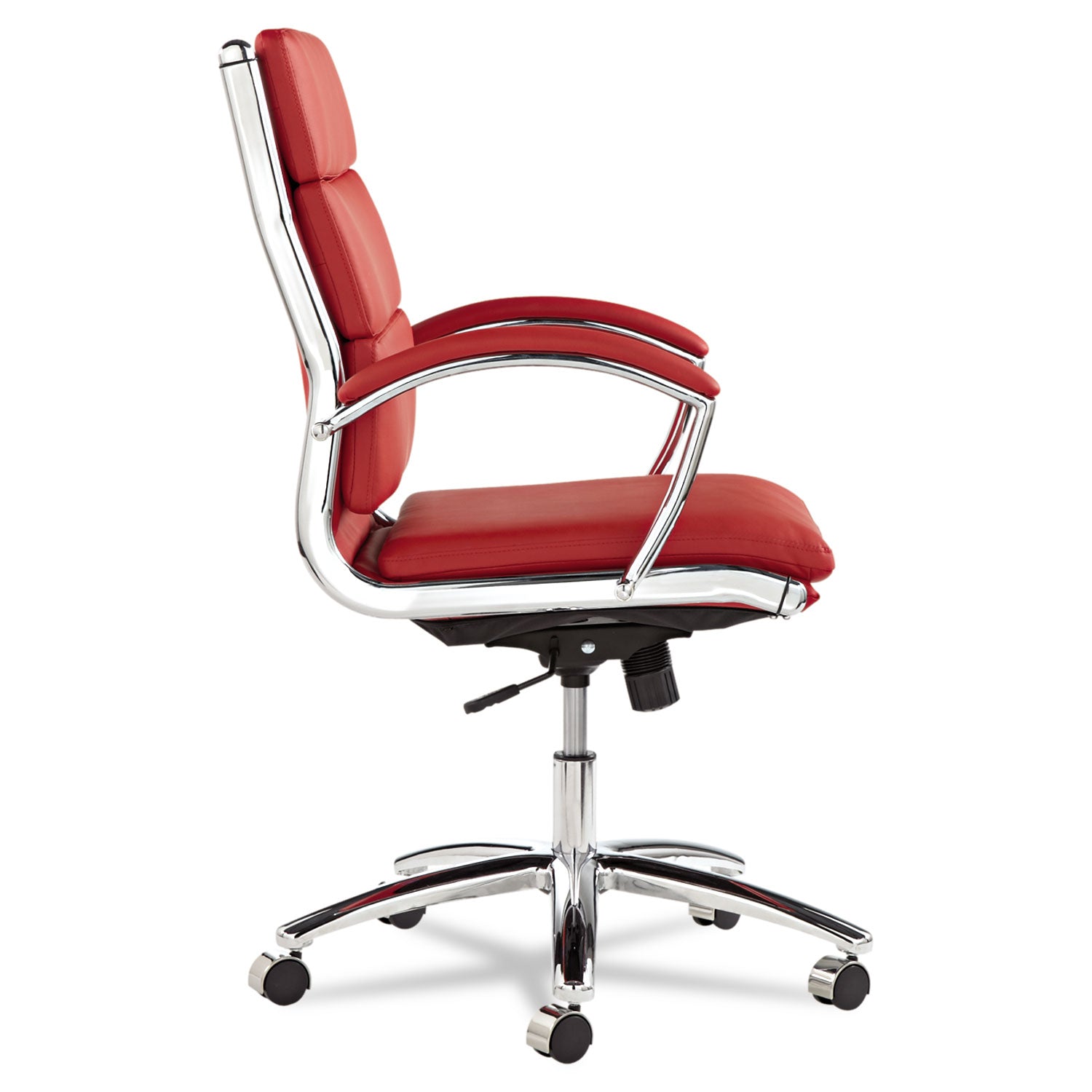 Alera Neratoli Mid-Back Slim Profile Chair, Faux Leather, Supports Up to 275 lb, Red Seat/Back, Chrome Base - 