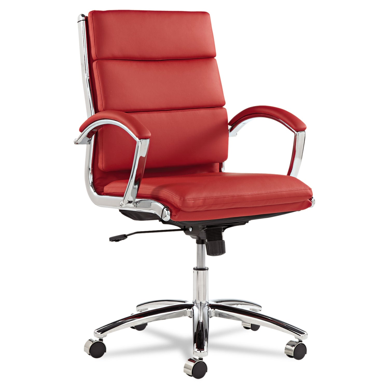 Alera Neratoli Mid-Back Slim Profile Chair, Faux Leather, Supports Up to 275 lb, Red Seat/Back, Chrome Base - 